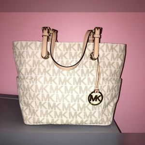 Michael Kors White Monogram Shoulder Tote